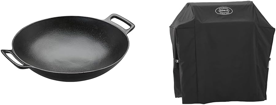 RÖSLE VARIO Wok, Hochwertiger Wok aus emailliertem Gusseisen zum scharfen Anbraten & Abdeckhaube BBQ
