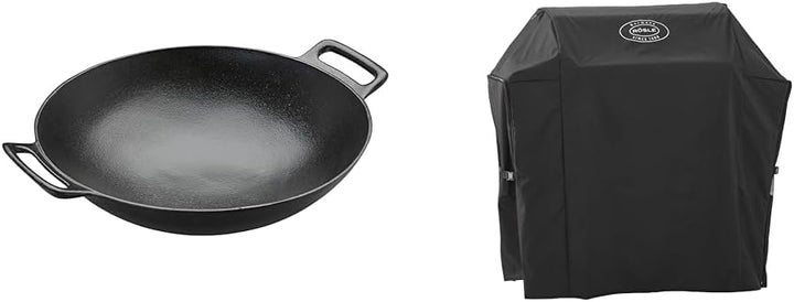 RÖSLE VARIO Wok, Hochwertiger Wok aus emailliertem Gusseisen zum scharfen Anbraten & Abdeckhaube BBQ