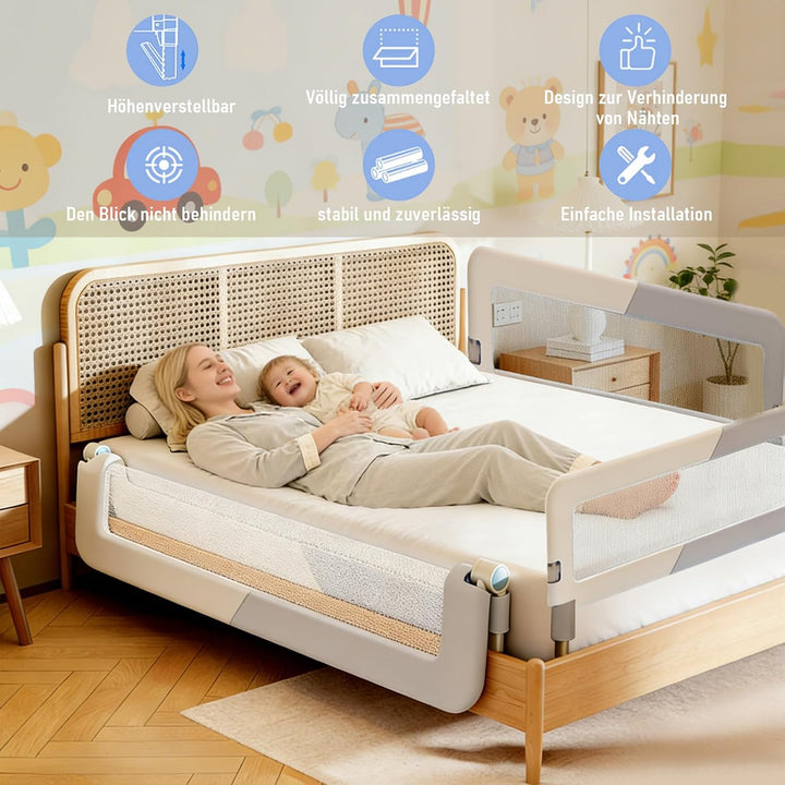 200cm Rausfallschutz Bett, Höhenverstellbar Bettschutzgitter Baby | Rausfallschutz Boxspringbett, Be