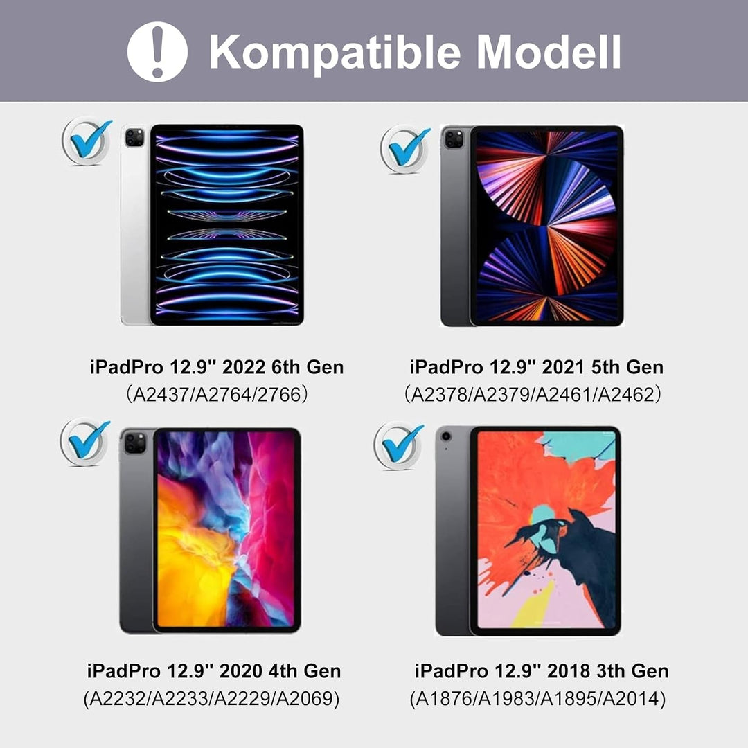 Hülle mit Tastatur für iPad Pro 12.9 (6/5/4/3 Gen), 7 Farben Beleuchtung, Deutsches QWERTZ, Magnetis