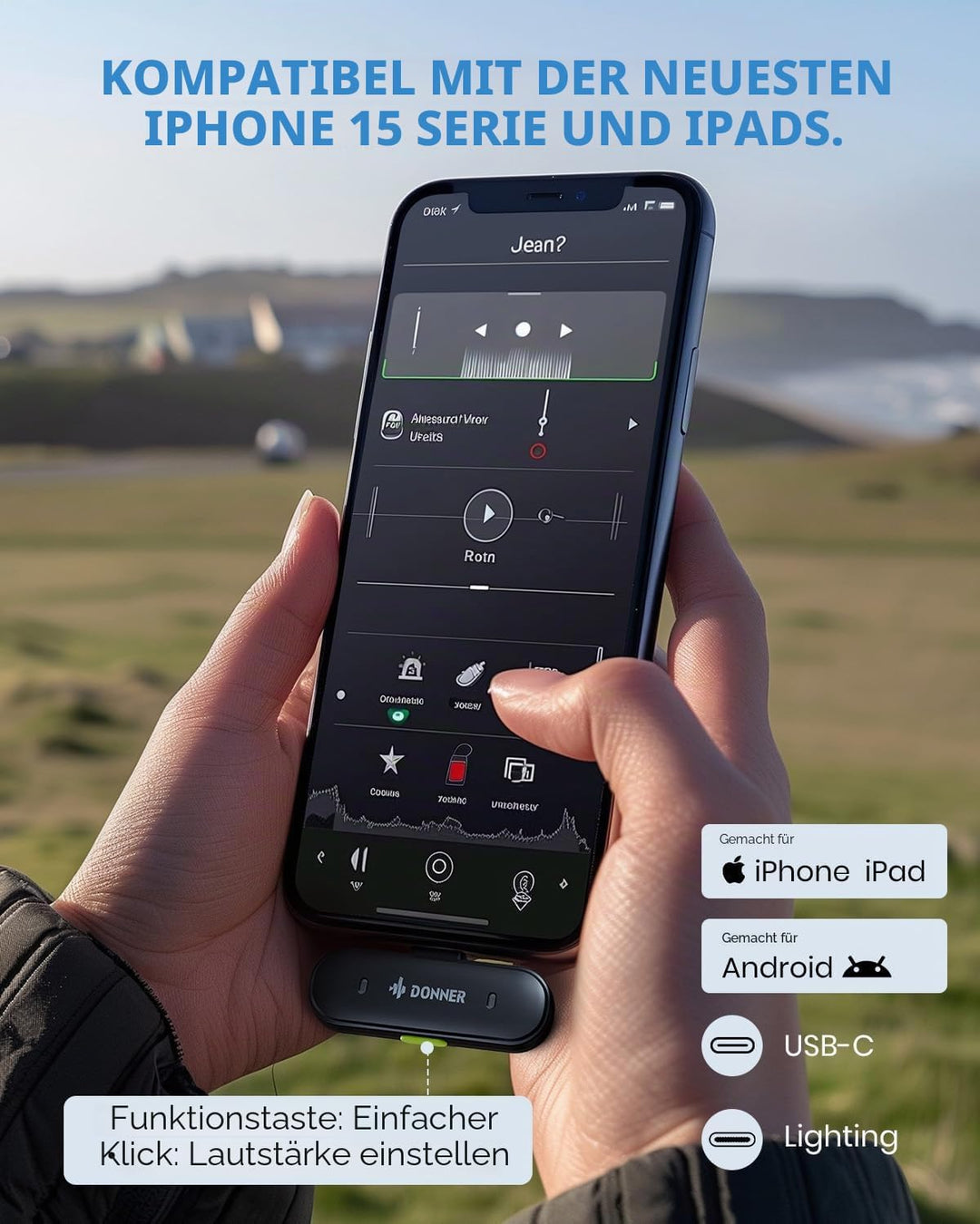 Donner Kabelloses Lavalier-Mikrofon mit Typ C für iPhone 15, Plug-Play-Ansteckmikrofon für iOS und A