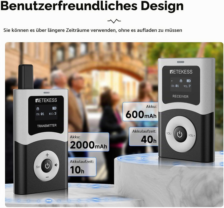 Retekess T130U Whisper Tour Guide System,Tour Guide Set, Tour Guide Mikrofon, Ein-Tasten-Bedienung,