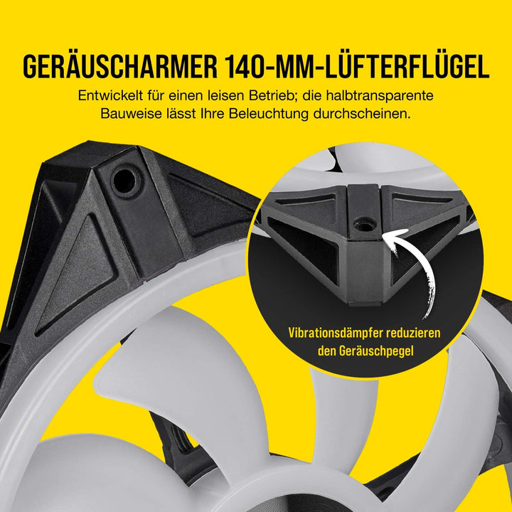 Corsair iCUE QL140 RGB, 140-mm-RGB-LED-PWM-Lüfter (34 Einzeln Ansteuerbare RGB-LEDs, Schwindigkeiten