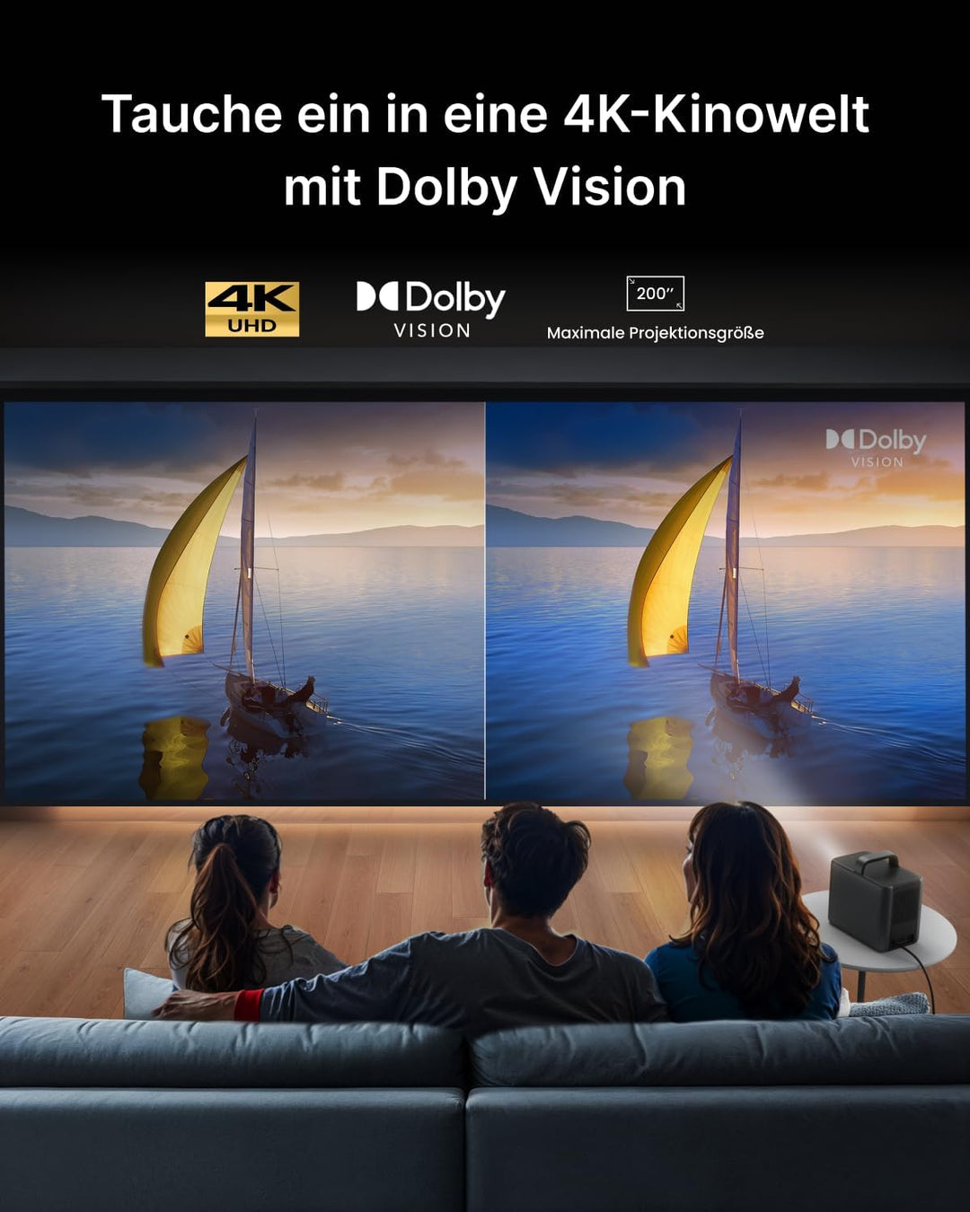 NEBULA Cosmos 4K SE Smart-Beamer, 4K High-Brightness-Projektor mit Dolby Vision, 200" Grossbildschir