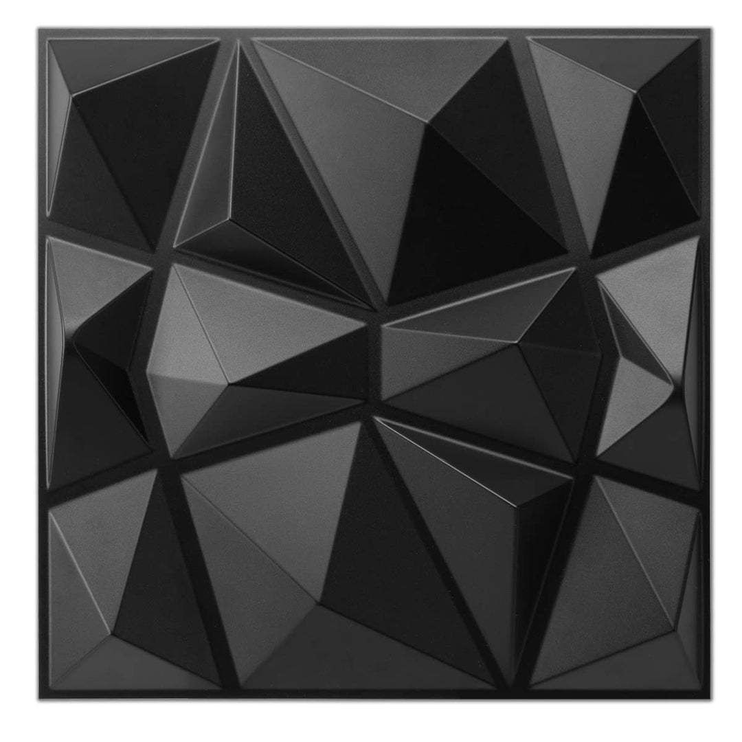 Art3d 33 Stück 3D Wandpaneele Diamant 30 x 30 cm matt schwarz, Hochsteifes PVC, Dauerhaft, Nicht Ver