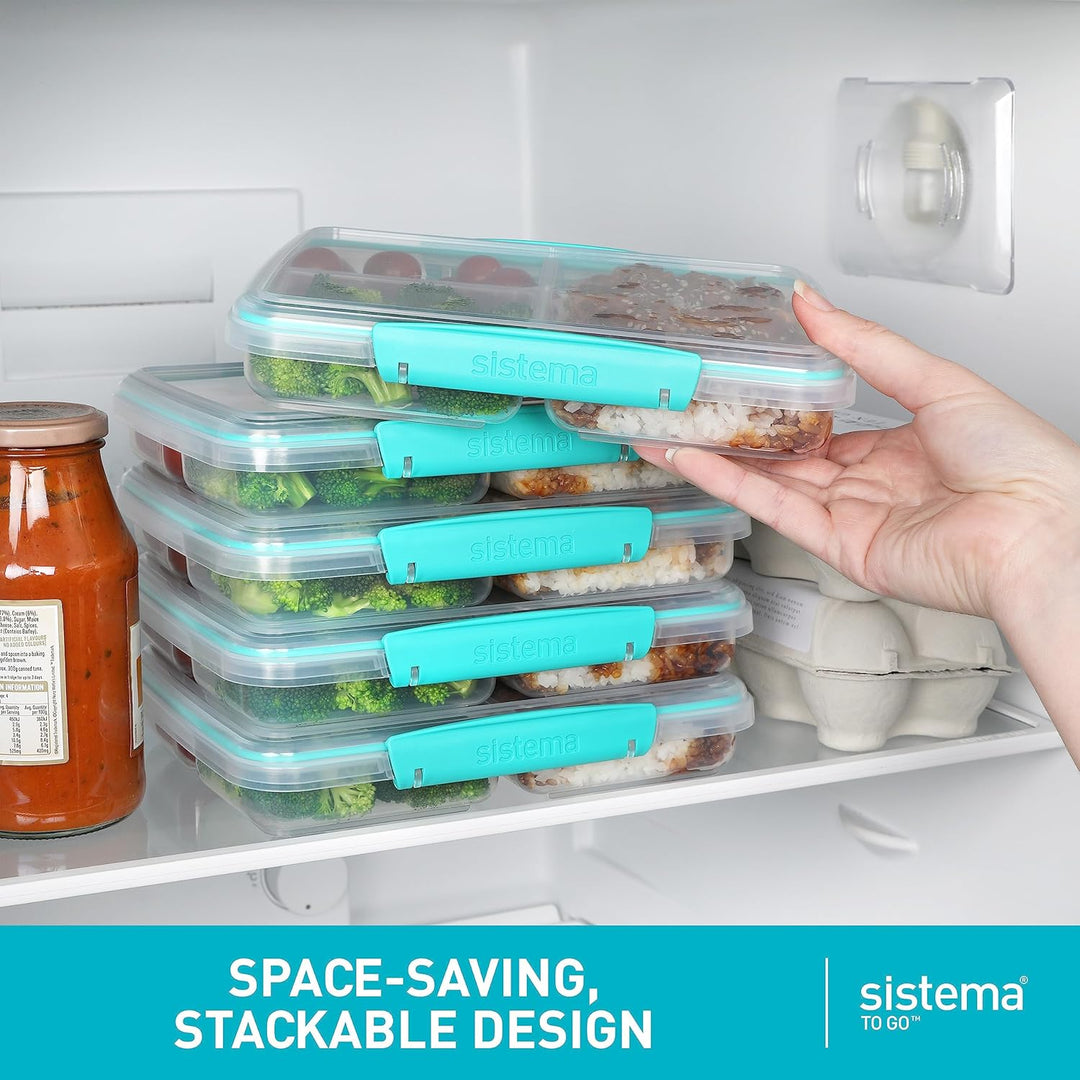Sistema TO GO-Brotdosen mit Fächern zum Portionieren | 820ml Lunchbox mit stapelbarem Design und Cli