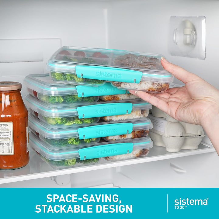 Sistema TO GO-Brotdosen mit Fächern zum Portionieren | 820ml Lunchbox mit stapelbarem Design und Cli