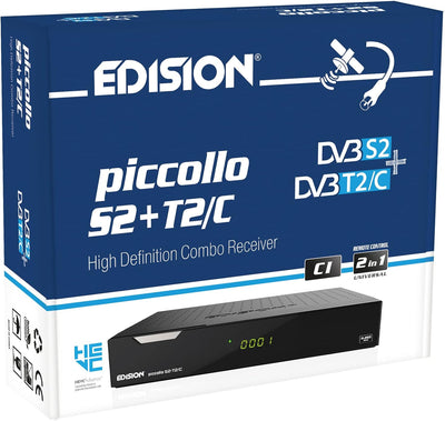 Edision PICCOLLO S2+T2/C Combo Receiver H.265/HEVC (DVB-S2, DVB-T2, DVB-C,) CI Full HD USB schwarz