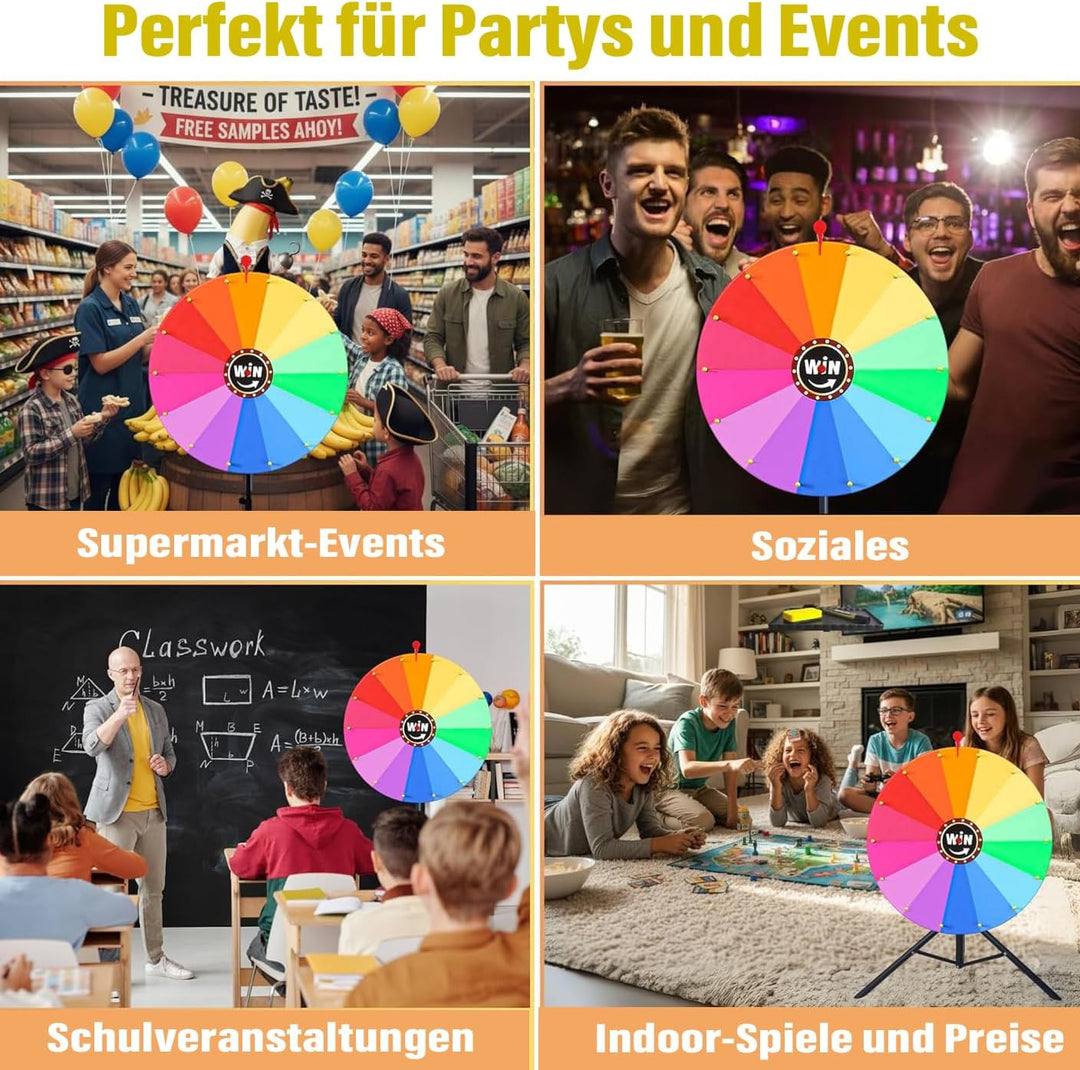 61 cm drehendes Preisrad, 14 Farben, drehbares Kritzelspiel mit löschbarem, verstellbar von 94 cm -