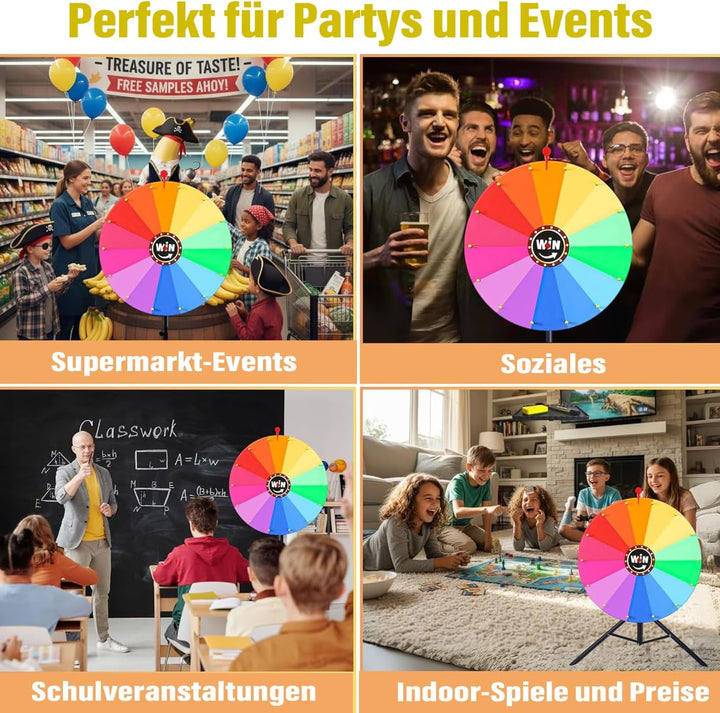 61 cm drehendes Preisrad, 14 Farben, drehbares Kritzelspiel mit löschbarem, verstellbar von 94 cm -