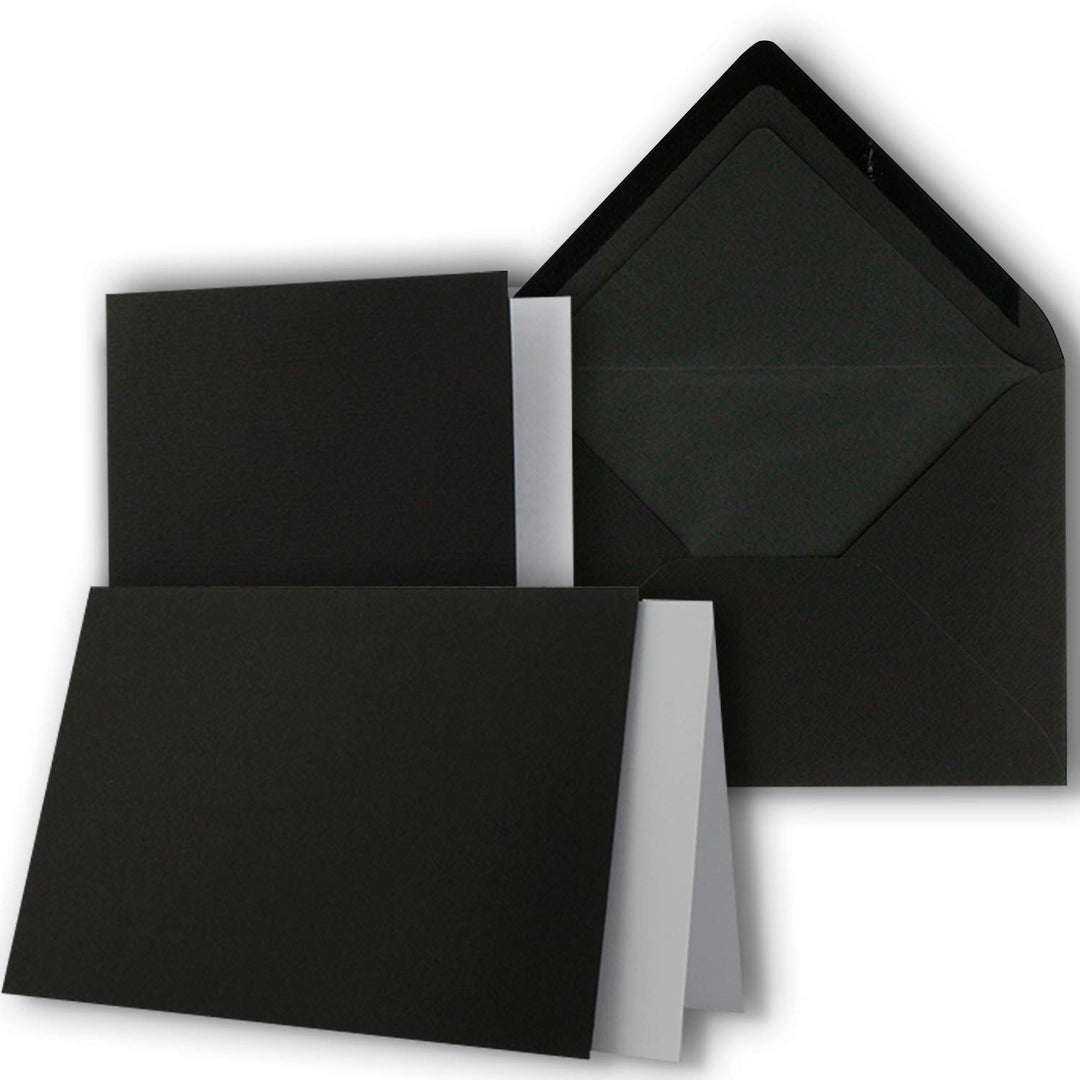 75 x Kartenpaket mit gefütterten Brief-Umschlägen und Einleger - gerippt - DIN A6/C6 - Schwarz - 10,