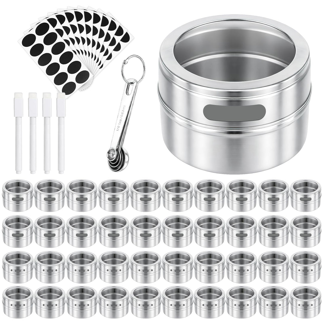 40er Set Magnetische Gewürzdosen aus Edelstahl, 100ml Gewürzbehälter mit Sichtfenster, inklusive Gew