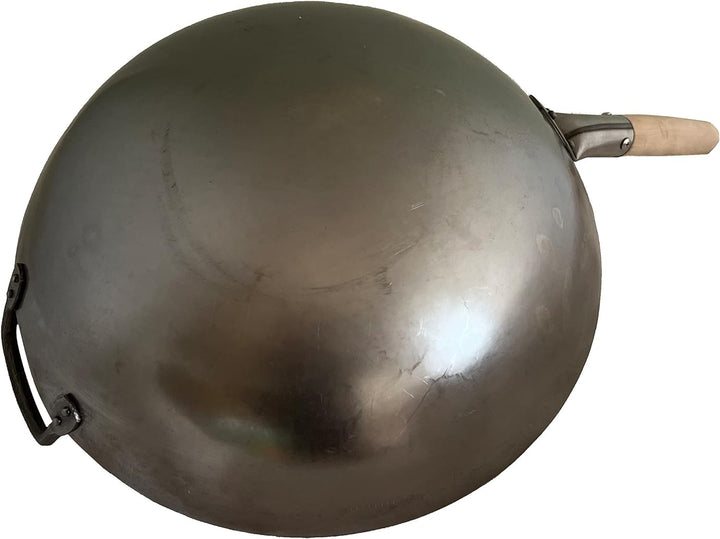 AAF Nommel Wok Pfanne aus Carbonstahl handgehämmert 38 cm Durchmesser mit rundem Boden Doppelgriff