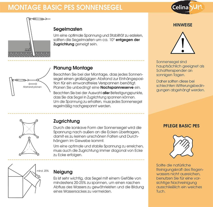 CelinaSun Sonnensegel inkl Befestigungsseile Basic Quadrat 3 x 3 m anthrazit Sonnenschutz wasserabwe