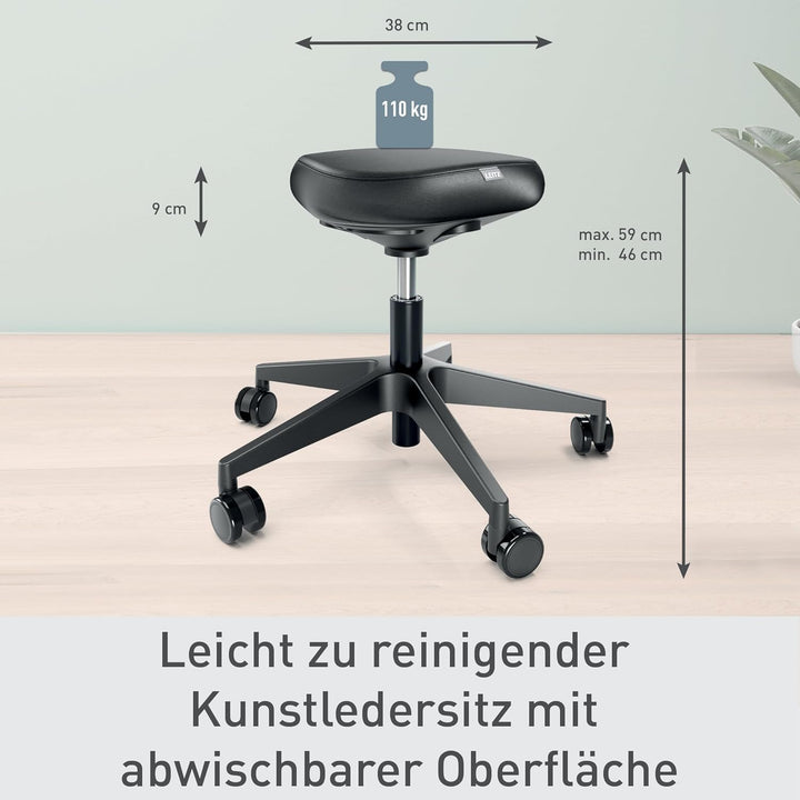 Leitz Ergo Höhenverstellbarer Sitzhocker (46–59 cm) mit Rollen, Bürohocker mit Sitzpolster, Ergonomi