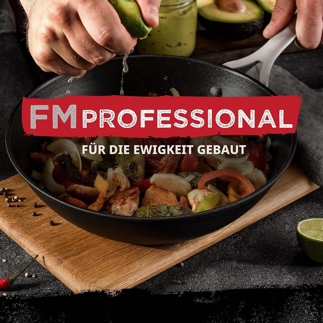 FMprofessional Force Wokpfanne aus Gusseisen 28 cm – Bratpfanne mit hochwertiger Antihaftbeschichtun