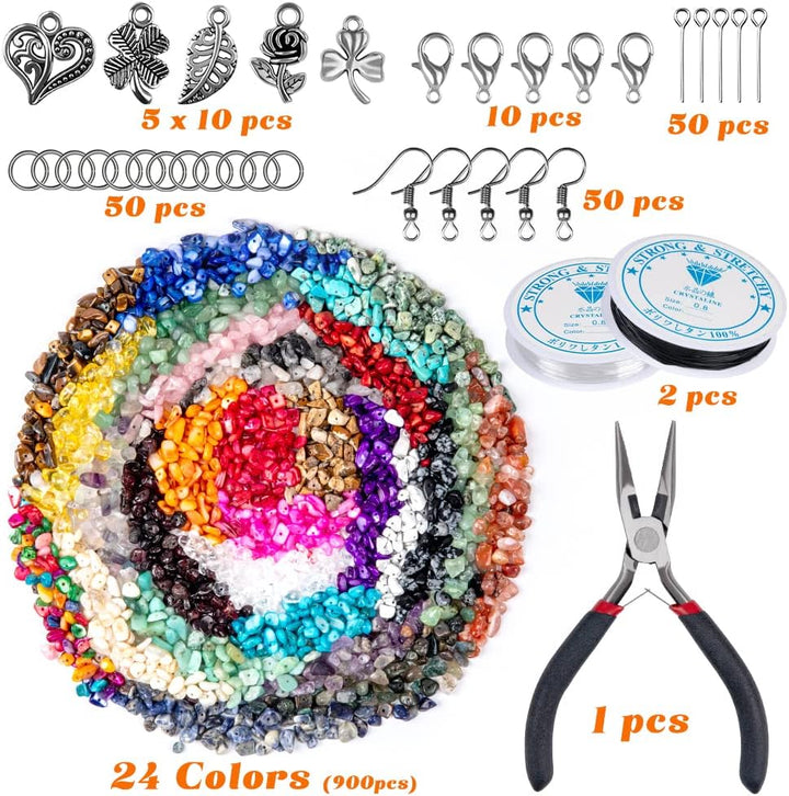 HONGTEYA Schmuck Selber Machen Set, 24 Farben Natürliche Edelstein-Perlen,5–7 mm Steinperlen, 1073 S