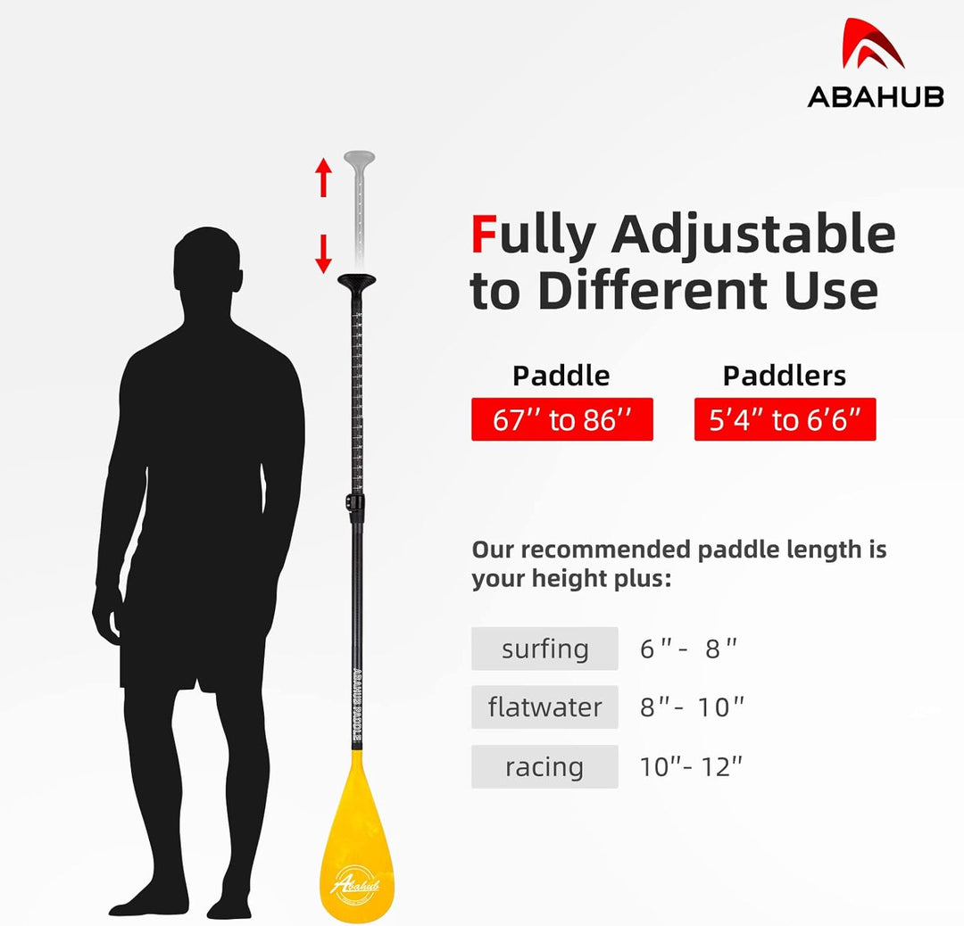 Abahub 3teilig Carbon SUP Paddel mit Paddeltasche Stand Up Teleskoppaddel 170-218cm Karbonschaft+Kun
