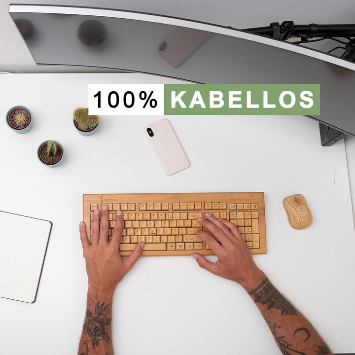 KIBODO - Bamboo Wireless Tastatur-Maus-Set, Naturholz, angenehmer Touch, einfach zu bedienen, dekora