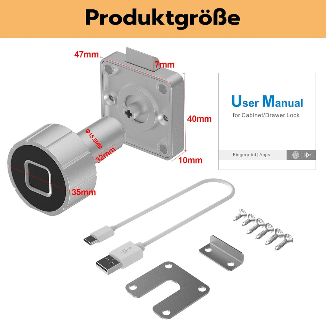 Eseesmart Fingerabdruck-Schubladen-Schloss Schrankschloss Möbelschloss Zylinder-Möbelschloss mit Fin