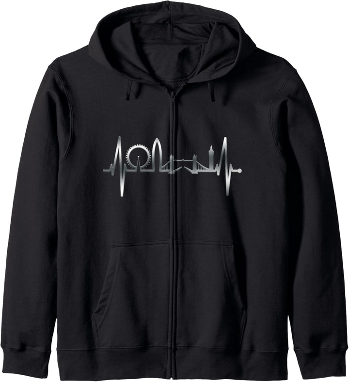 London Skyline Herzschlag England Fan Herz Ich Liebe London Kapuzenjacke