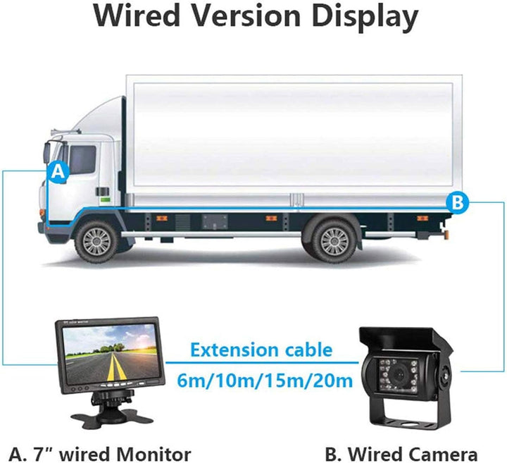 12 V-24 V 17,8 cm Auto TFT LCD-Bildschirm HD Monitor + Bus LKW-Anhänger 18LEDs IR-Nachtsicht wasserd