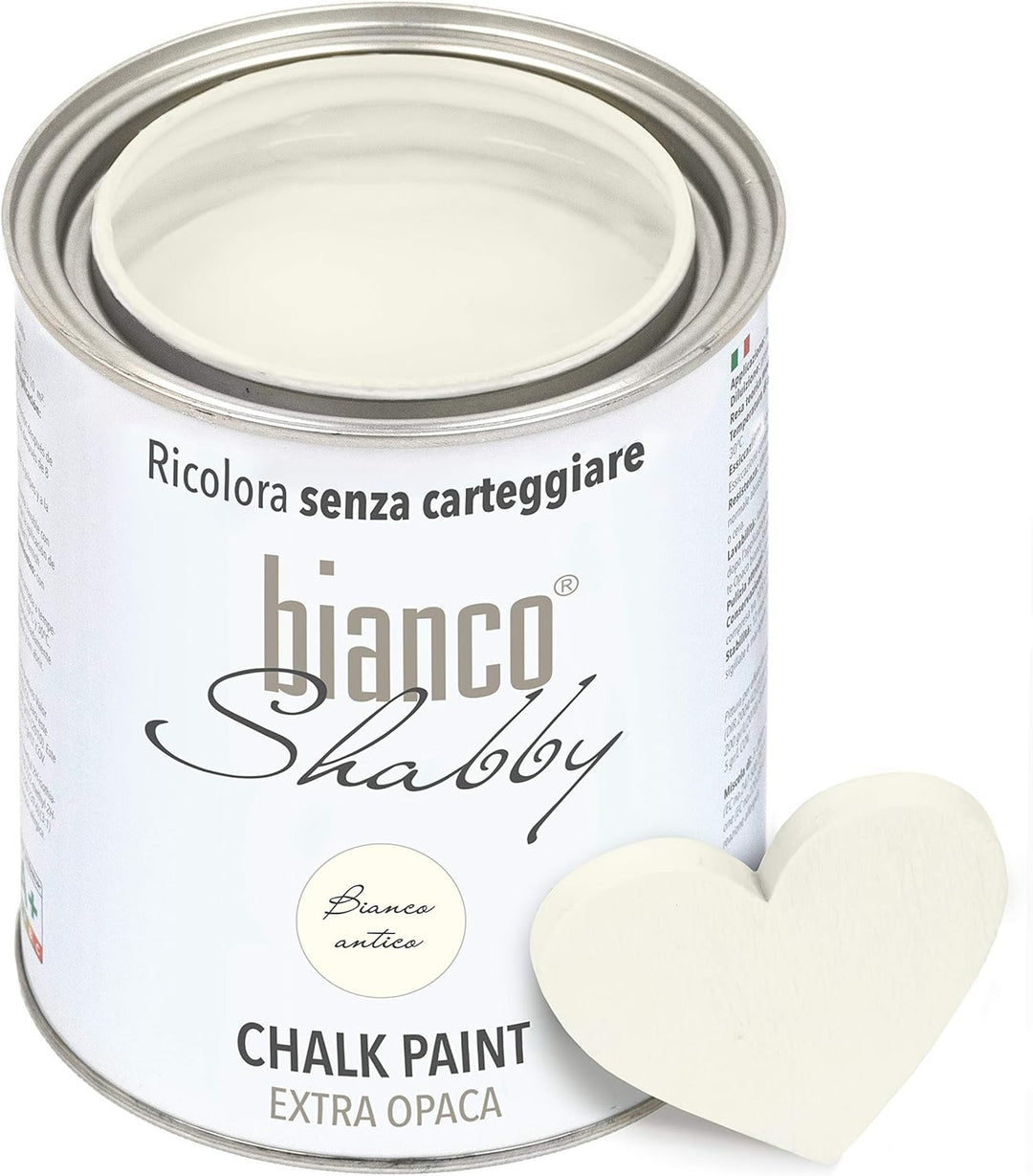 bianco Shabby® Kreidefarbe Set für Alle Oberflächen - 1 L Bianco Antico Farbe & 1 L Versiegelung Plu