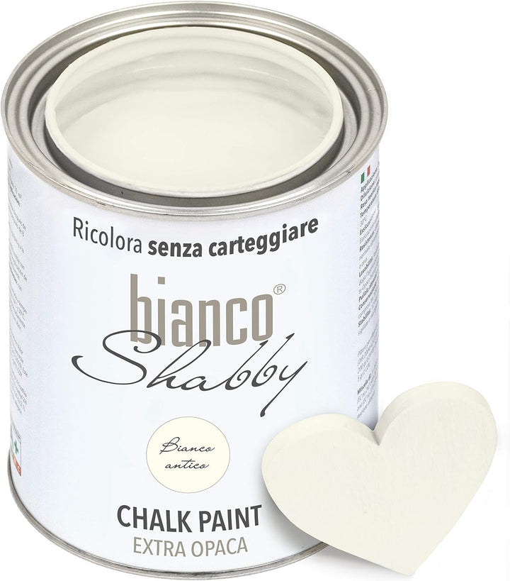 bianco Shabby® Kreidefarbe Set für Alle Oberflächen - 1 L Bianco Antico Farbe & 1 L Versiegelung Plu