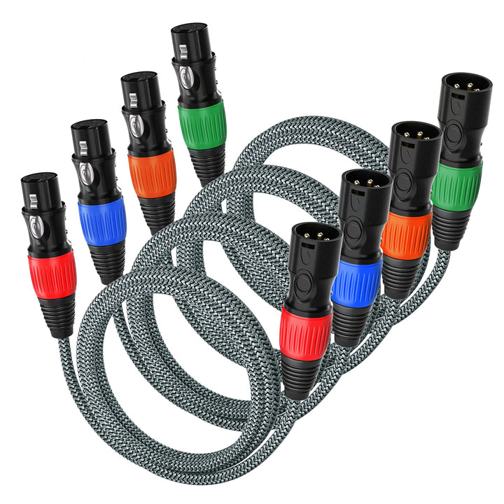 XLR Kabel 4Pack 2m, Mikrofonkabel Nylon geflochtene XLR Stecker auf Weiblich Balancierte 3-PIN Mikro