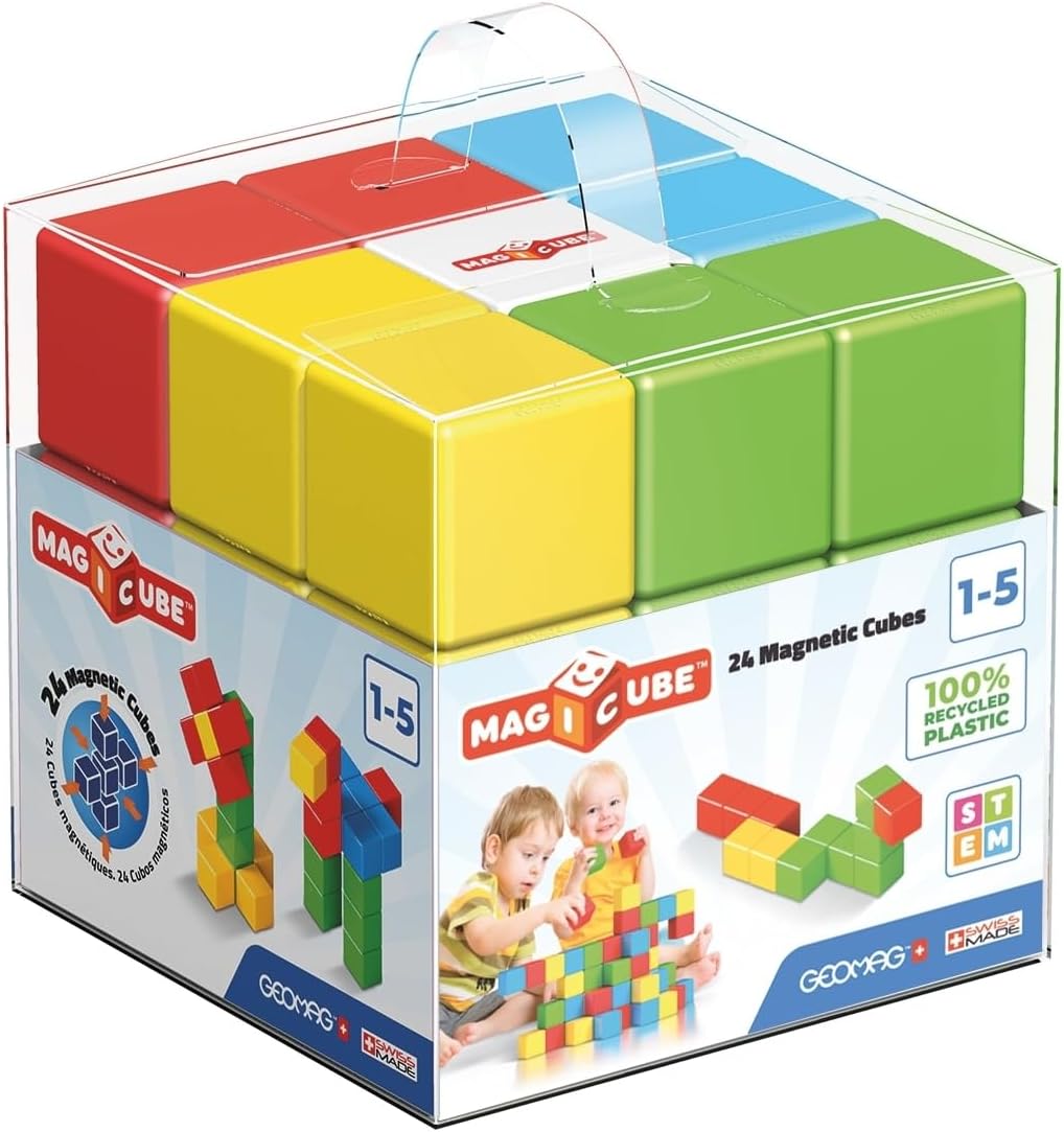 Geomag Magicube - 24 Würfel - Magnetisches Konstruktionsspielzeug für Kinder - Green Line - Lernspie