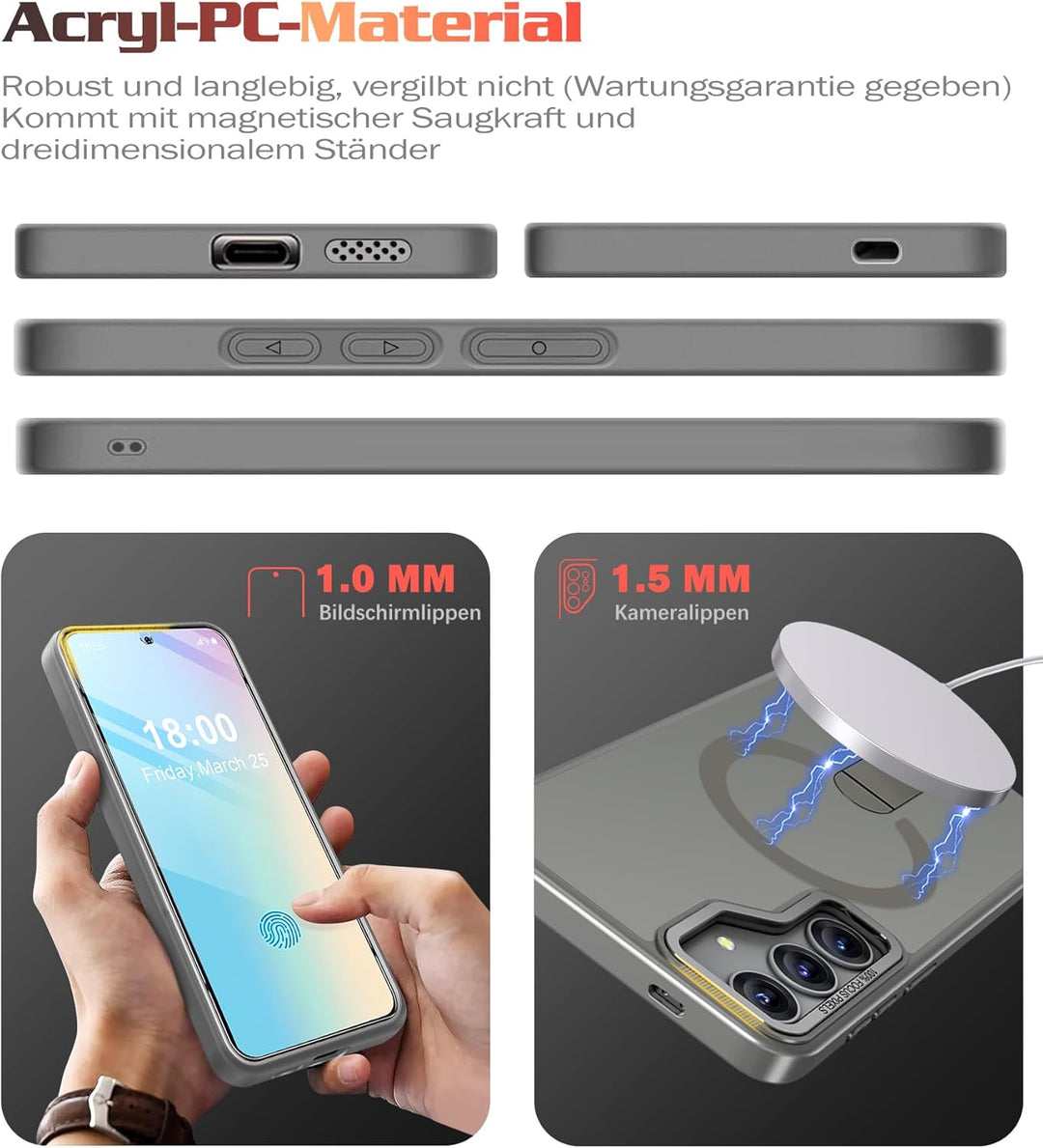 Giyer Magnetisch Handyhülle für Samsung Galaxy S25/S24 Hülle mit Ständer Schutzfolie, Schutzhülle fü