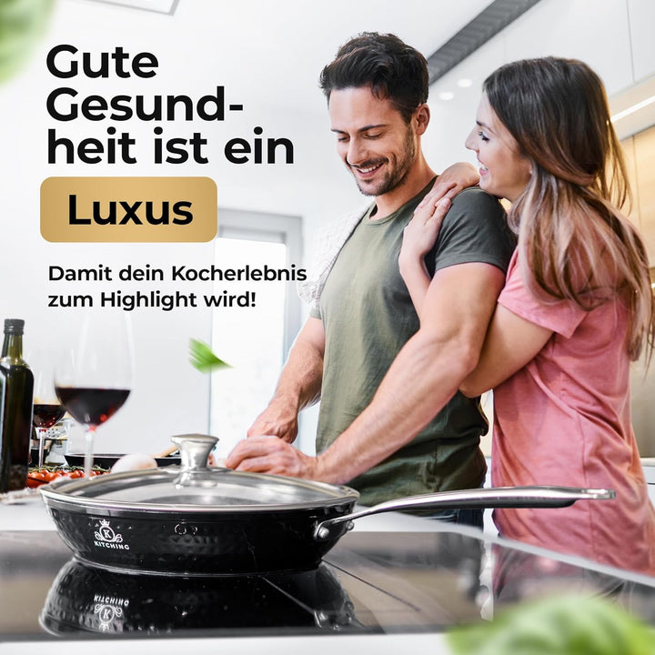 Pfanne Induktion [mit Deckel] Bratpfanne 24cm Antihaftbeschichtet ꟾ Kratzfest Pan ꟾ PFOA FREI &amp; Pfan