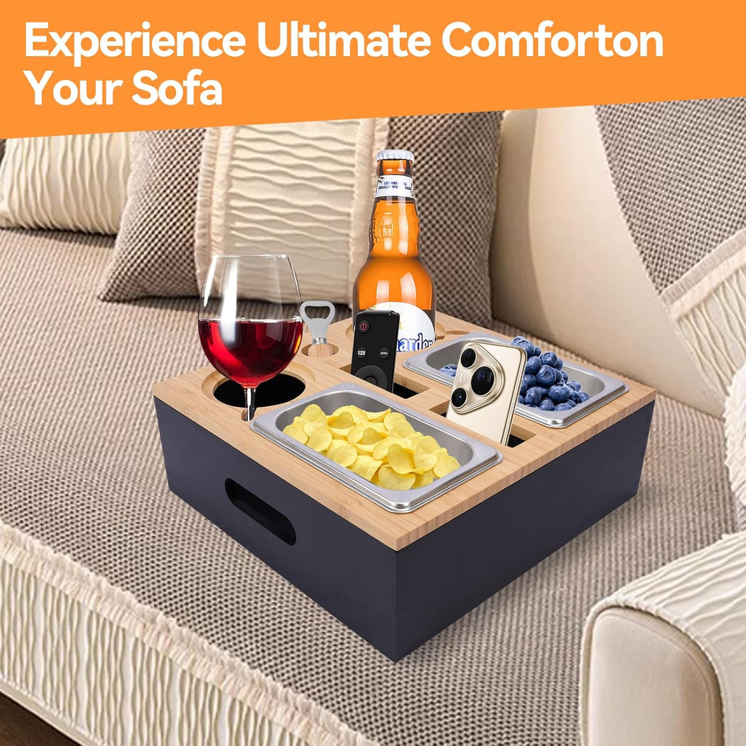 Couchbar Snackbox,Sofa Tablett,Mit Abnehmbarer Deckel,Couch Tablett,Beistelltisch Mit Holz Sofatable