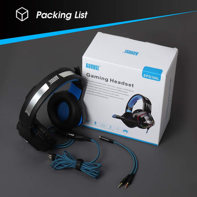 Gaming Kopfhörer für PC/PS4/Mac – August EPG100 – Stereo Gaming Headset mit RGB-LED Licht Rauschunte