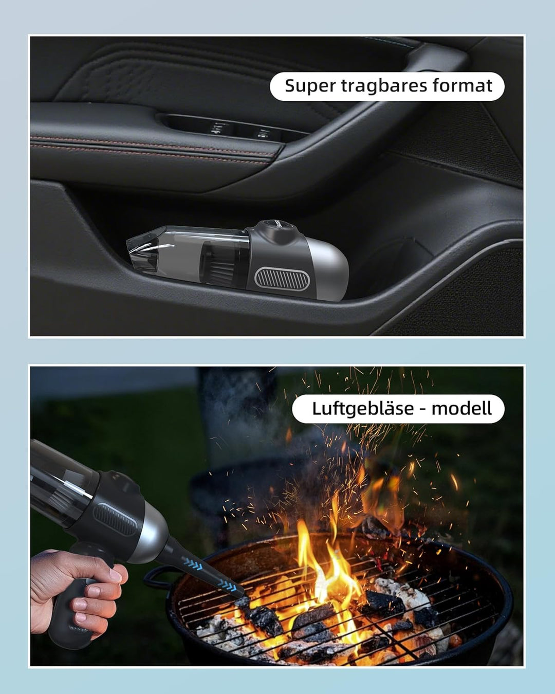 Handstaubsauger Akku 4-in-1,12KPA Handstaubsauger Kabellos,Auto Staubsauger Stark,2-Gang Autostaubsa