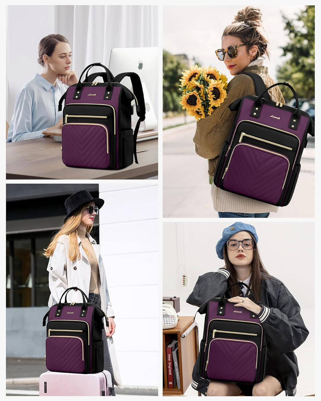 LOVEVOOK Rucksack Damen, 15,6 Zoll Wasserdicht Laptop Schulrucksack mit Laptopfach, Reiserucksack Ta