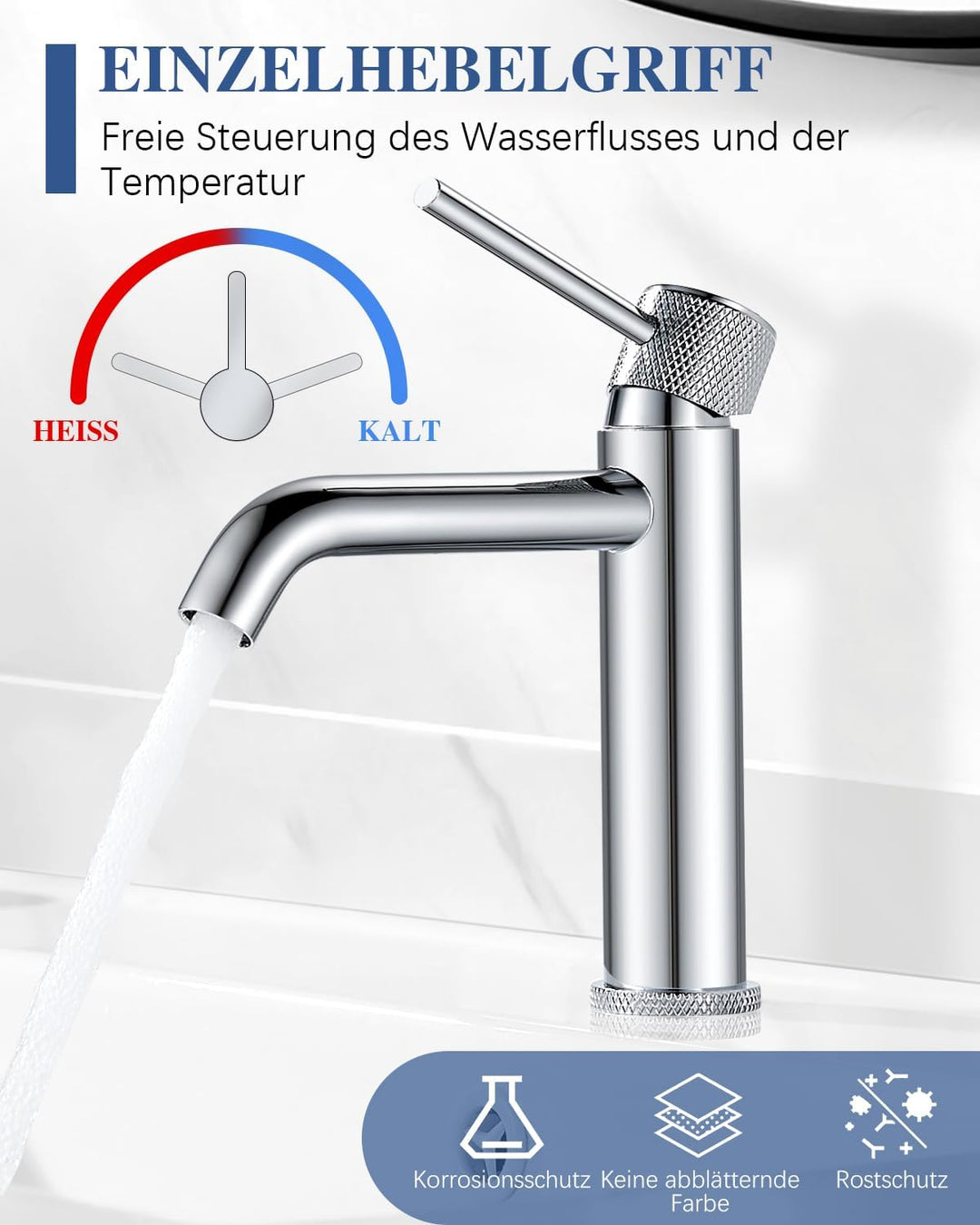 Wasserhahn Bad, Waschtischarmatur Waschbecken Armaturen Einhebelmischer Einhand Mischbatterie Chrom,