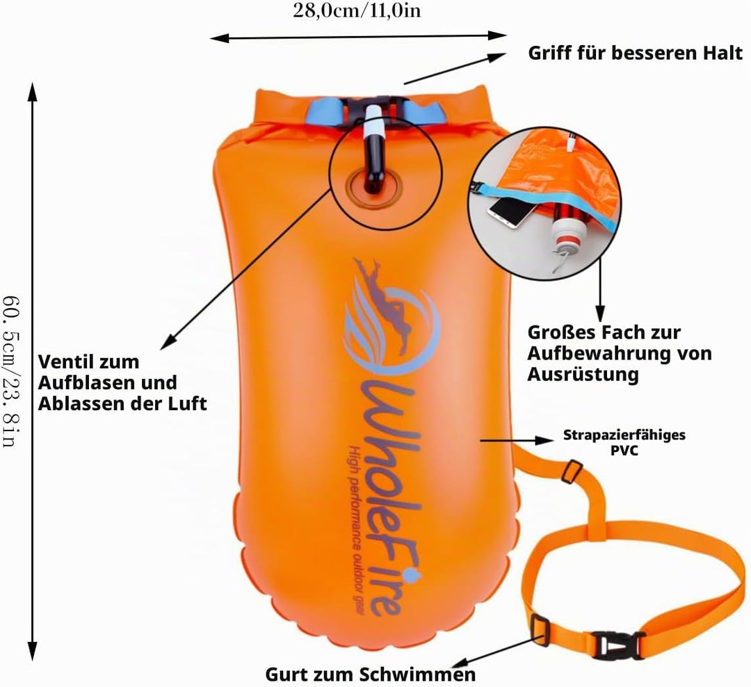 20L Schwimmboje Wasserdicht Aufblasbare Trockentasche Schwimmen Hohe Sichtbarkeit für Wassersport, o