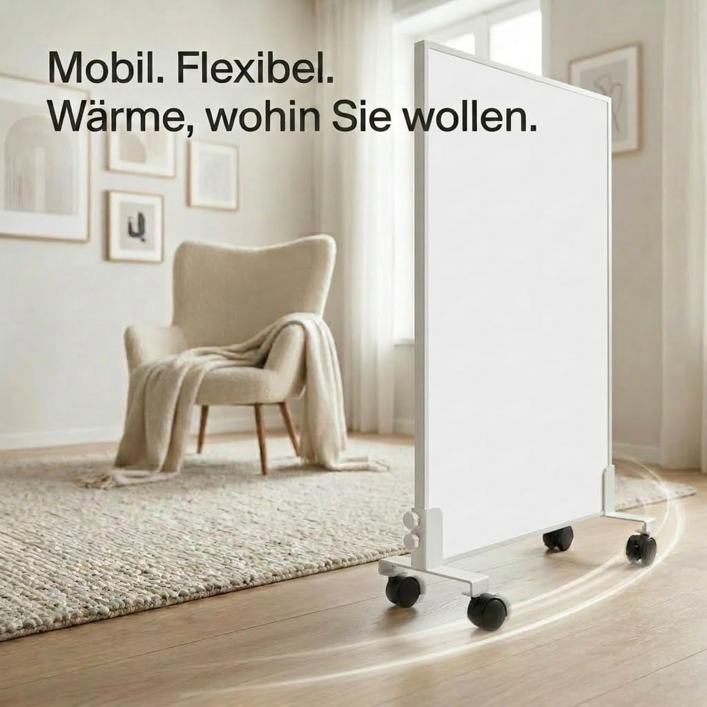 Infrarotheizung Standgerät 1000W mit Rollen, Bis 120°C in 1-3 Min, Bis 40% Energie Sparen, Mobil &amp; F