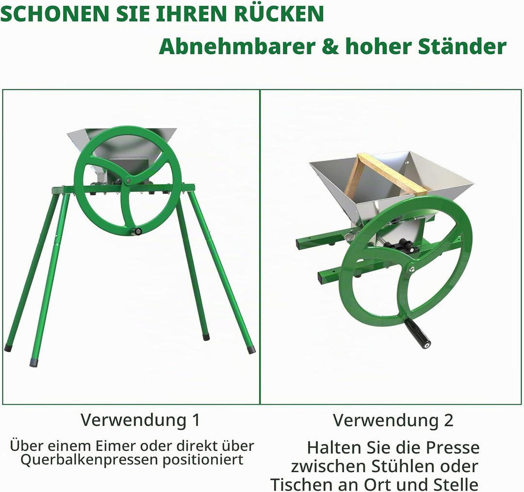 SQUEEZE master 7L Obstmühle Mit Ständer Obstmuser Obsthäcksler Beerenmühle mit Handkurbel mit Edelst