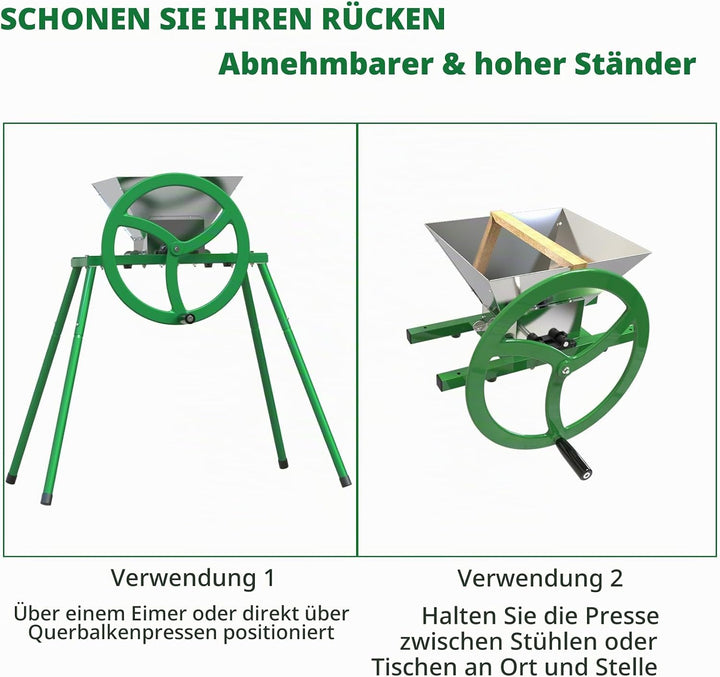 SQUEEZE master 7L Obstmühle Mit Ständer Obstmuser Obsthäcksler Beerenmühle mit Handkurbel mit Edelst
