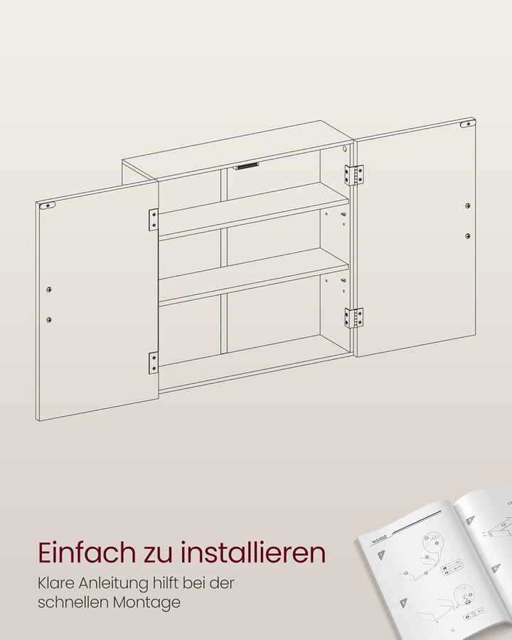 VASAGLE Badezimmerschrank, Badschrank, wandmontiert, 18 x 60 x 60 cm, Wandschrank mit verstellbaren