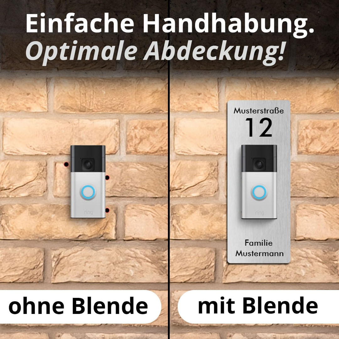 iSecur Edelstahl Blende personalisiert Premium - Passend für Ring Akku-Videotürklingel 2, Gen 3 Plus