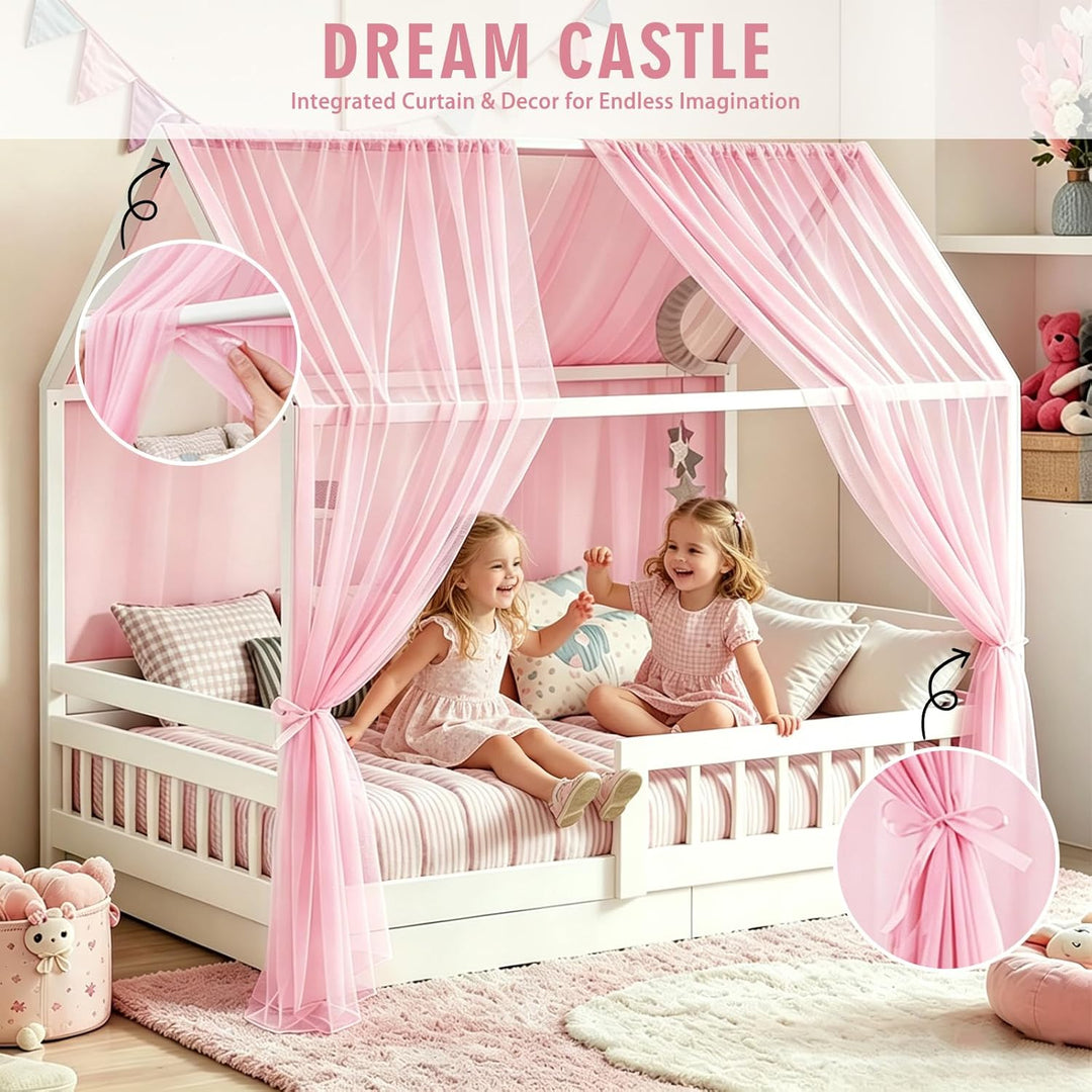 2 Stück Hausbett Himmel Set - 150 x 350 cm Betthimmel Milan-Garn, Betthimmel Hausbett, Leichte Atmun