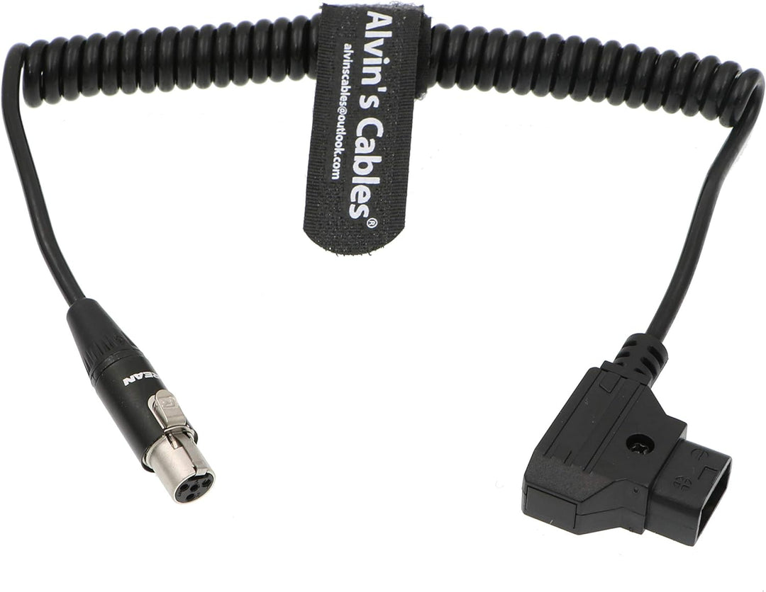 Alvin's Cables Mini XLR 4 Pin Buchse auf D-Tap Coiled Stromkabel für ARRI RED Kameras 12V TVlogic Mo