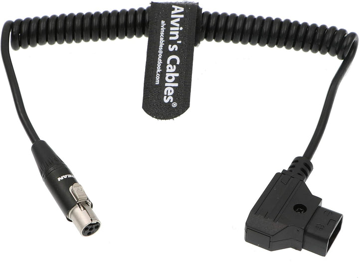 Alvin's Cables Mini XLR 4 Pin Buchse auf D-Tap Coiled Stromkabel für ARRI RED Kameras 12V TVlogic Mo