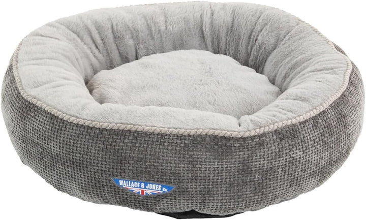 Wallace & Jones | Katzenbett Balmoral - rundes Haustierbett, Kratzfest, kuschelig- Grau | S | 51 x 5