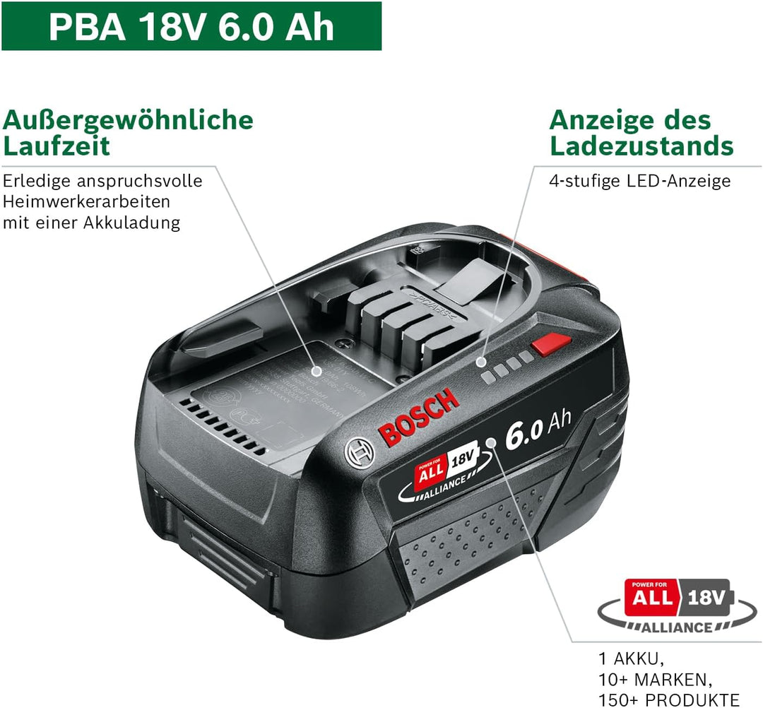 Bosch Akku Pack PBA 18V 6,0Ah W-C (18 Volt System, 6,0Ah Akku, im Karton) 18V 1 Akku 6.0 Ah, 18V 1 A