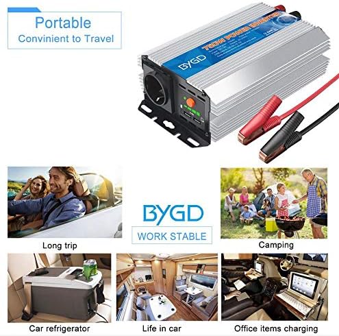 BYGD Spannungswandler 12V auf 230V 750W/1500W,Wechselrichter DC 12V auf AC 230V Inverter und 2 USB A