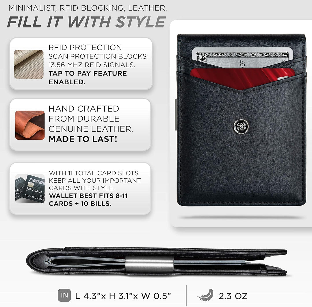 Suavell Leder Slim Wallets für Herren Geldbörse Kartenhalter mit Geldklammer Niedriges Profil RFID B